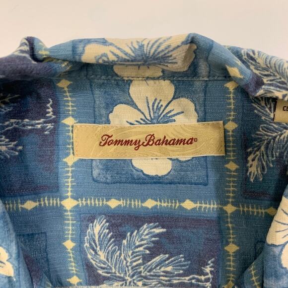 Vintage Tommy Bahama Shirt Mens M Medium Blue Silk Beach Side Floral Hawaiian - Picture 5 of 11